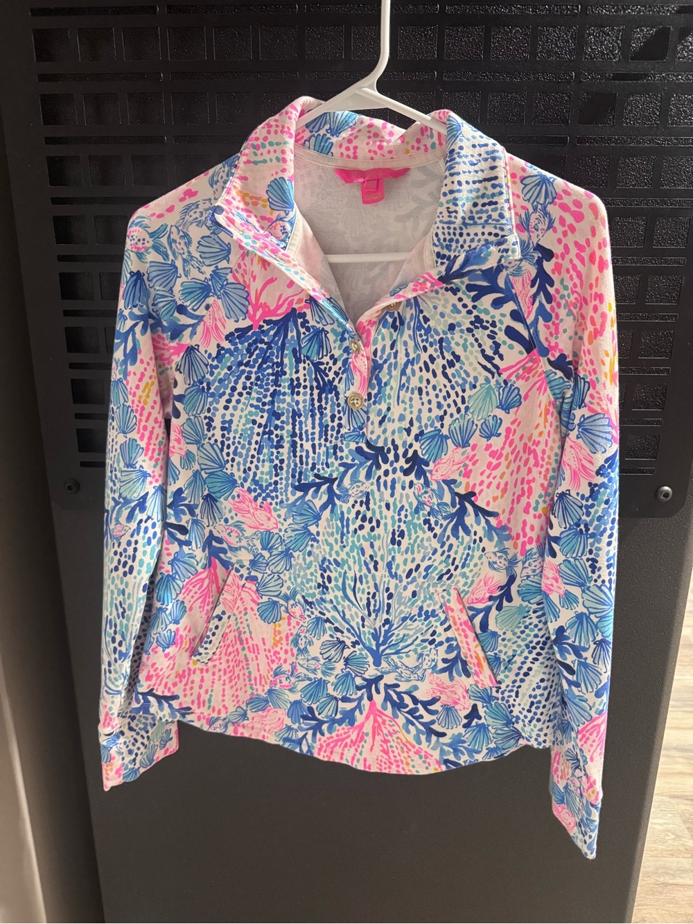 Lilly Pulitzer Pink Blue White Printed Quarter-Zip Sweatshirt